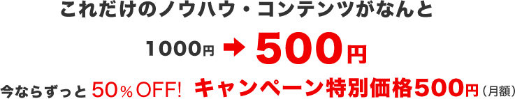 これだけのノウハウ・コンテンツがなんと1000円→500円